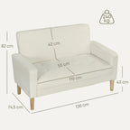 Dvivietė sofa, 130 cm pločio, kreminė balta