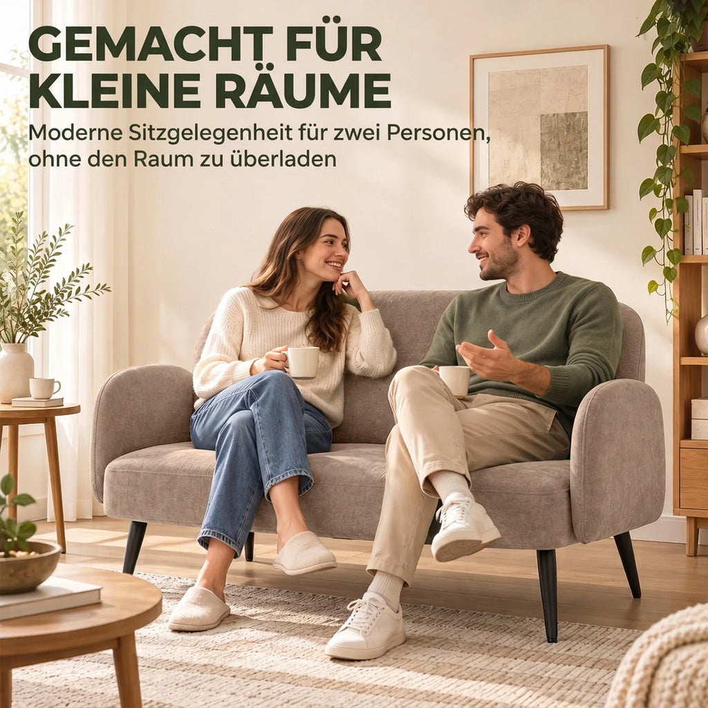 Dvivietė sofa, 132 cm, plati sėdimoji dalis, ruda