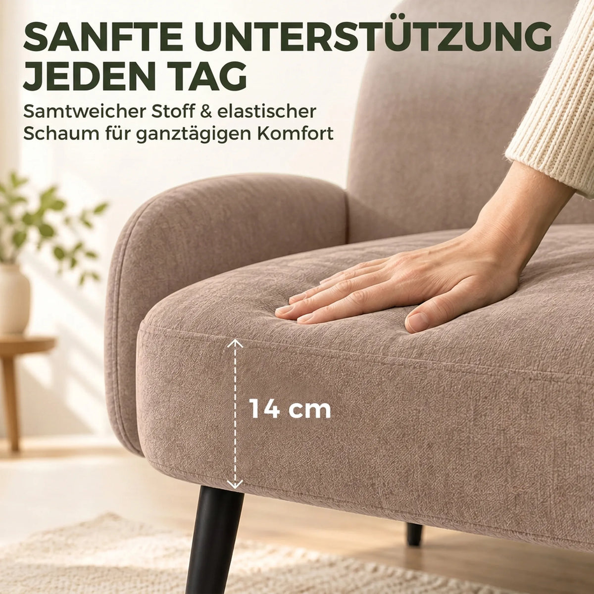 Dvivietė sofa, 132 cm, plati sėdimoji dalis, ruda