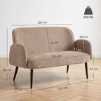 Dvivietė sofa, 132 cm, plati sėdimoji dalis, ruda