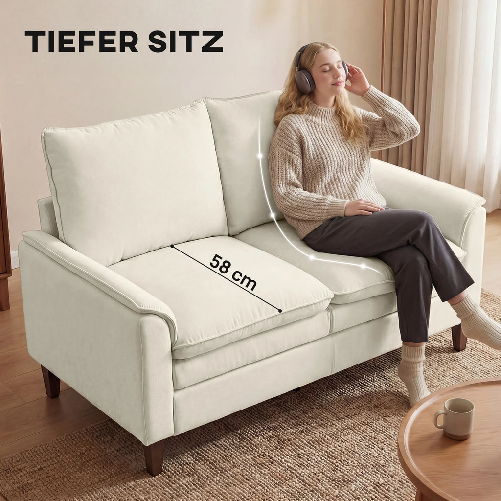 Dvivietė sofa 146 cm, šenilinė, su dvigubu paminkštinimu, iki 250 kg, kreminė