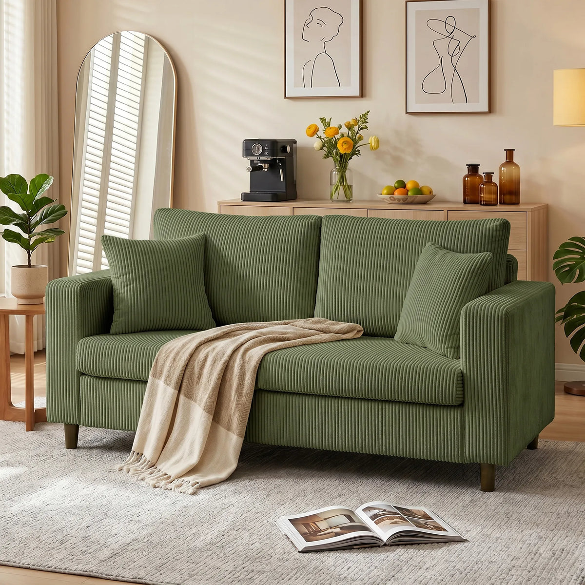 Dvivietė sofa, 170 × 80 × 82 cm, žalia