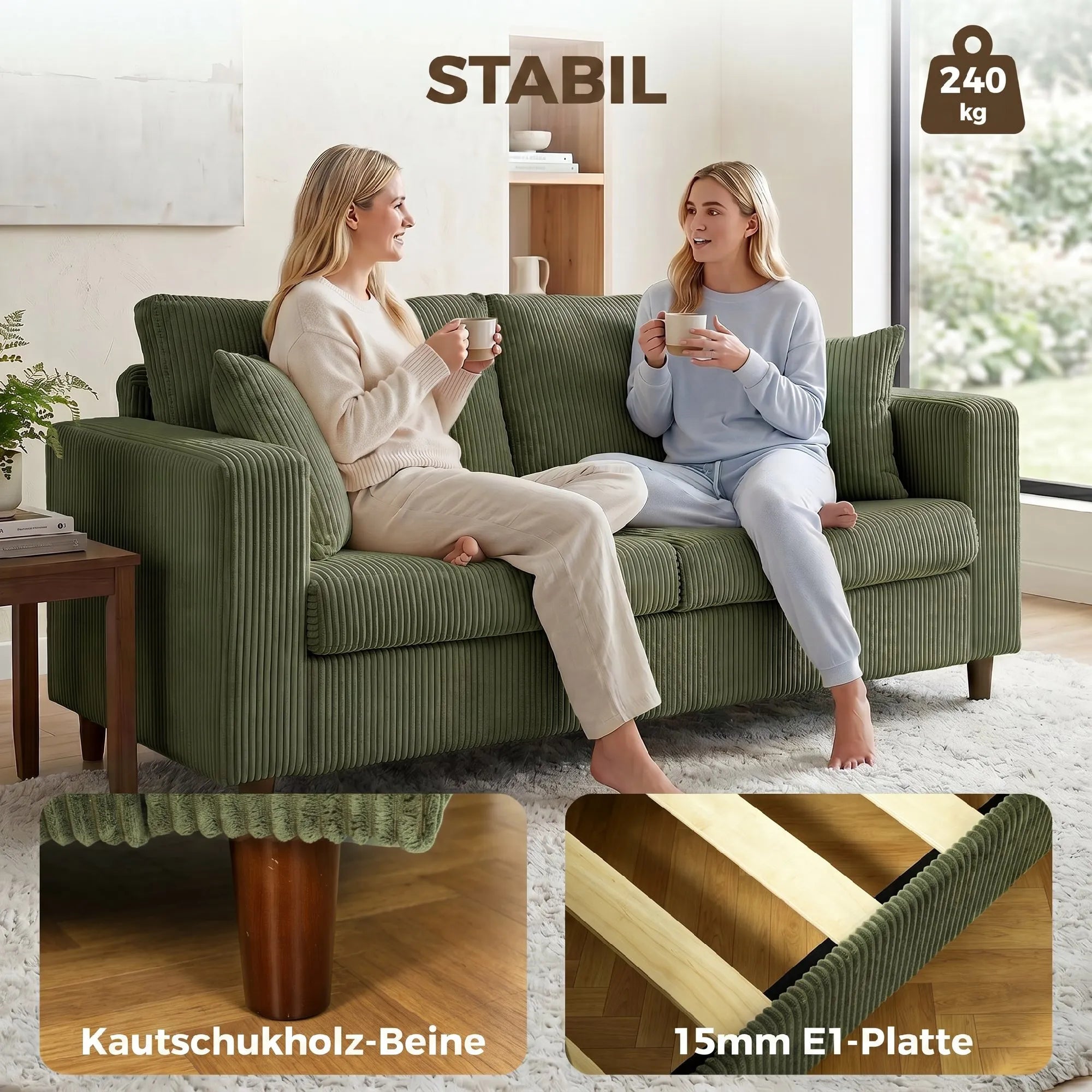 Dvivietė sofa, 170x80x82 cm, žalia