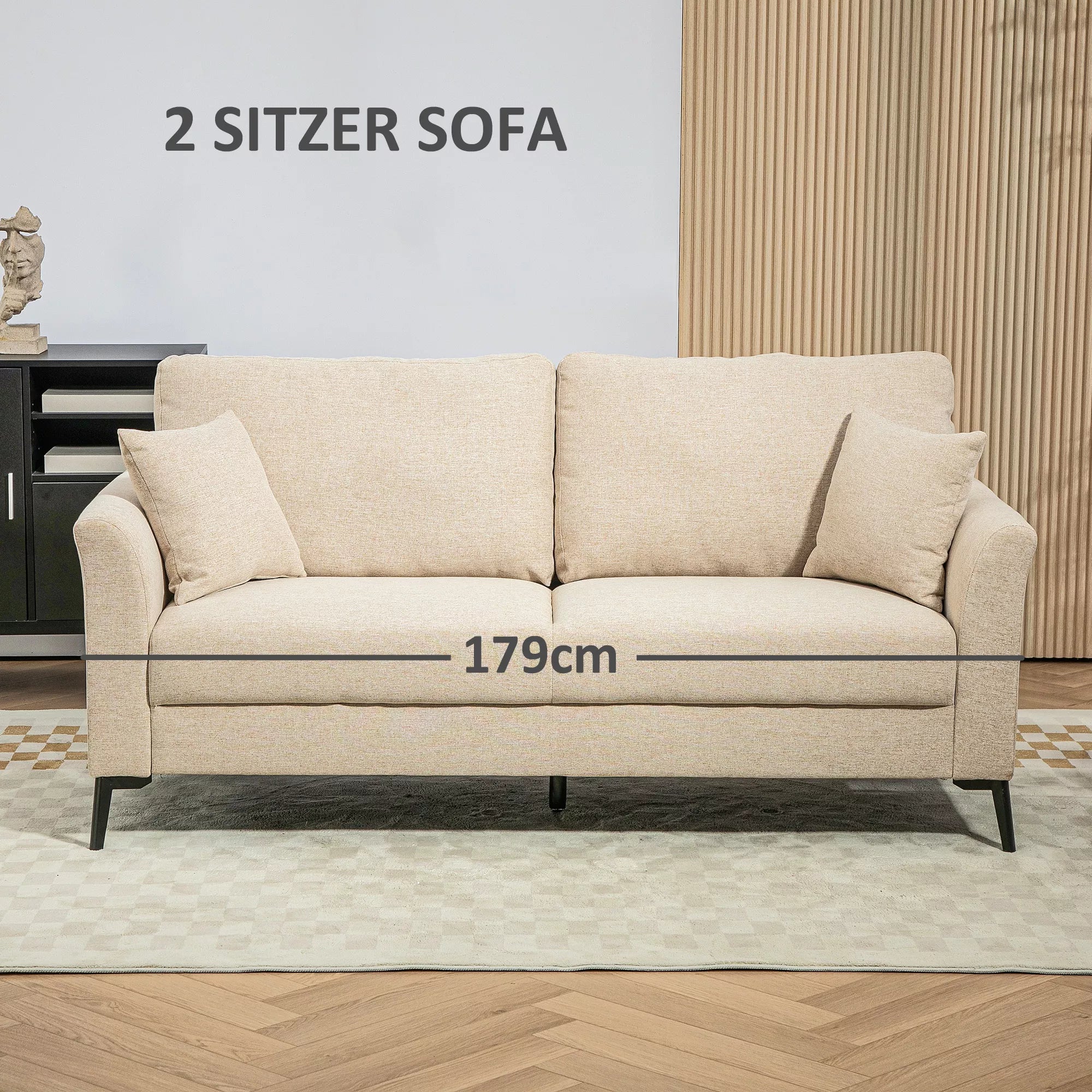 Dvivietė sofa, 179 x 80 x 89 cm, smėlio spalvos