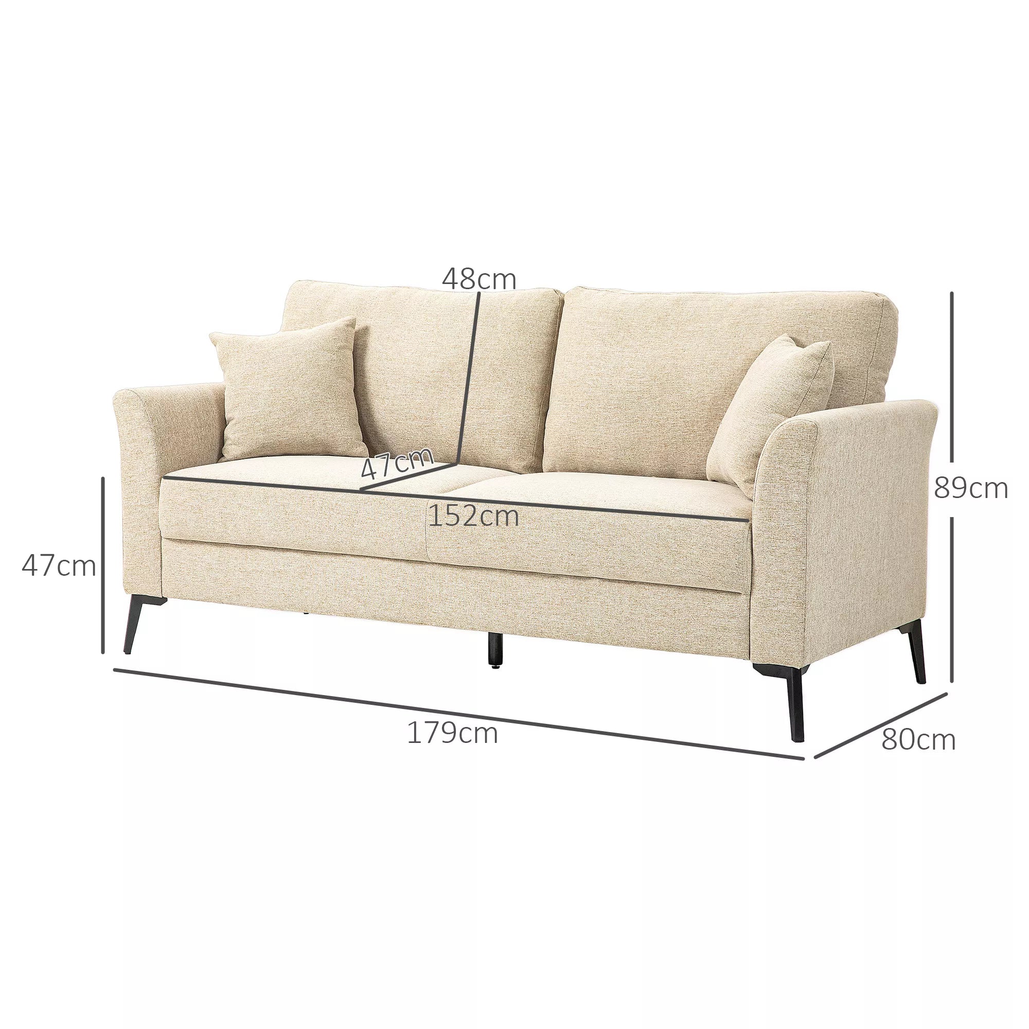 Dvivietė sofa, 179 x 80 x 89 cm, smėlio spalvos
