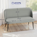 Dvivietė sofa, aksominio paviršiaus minkštas baldas, pilka