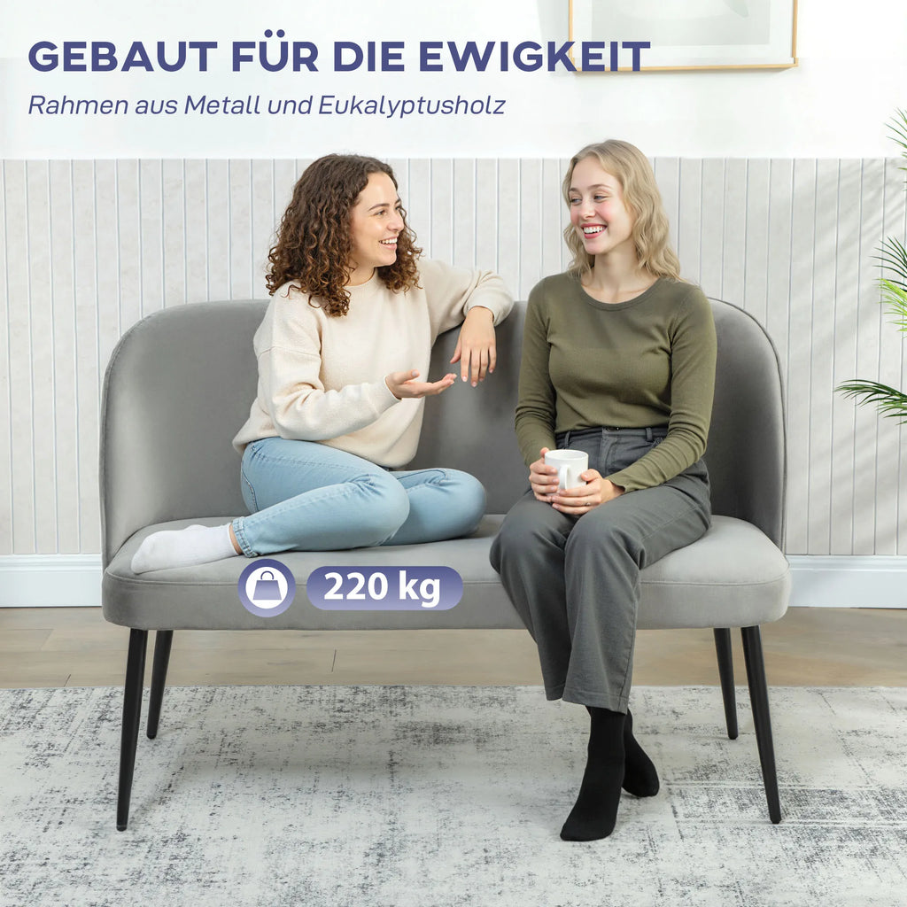 Dvivietė sofa, aksominio paviršiaus minkštas baldas, pilka
