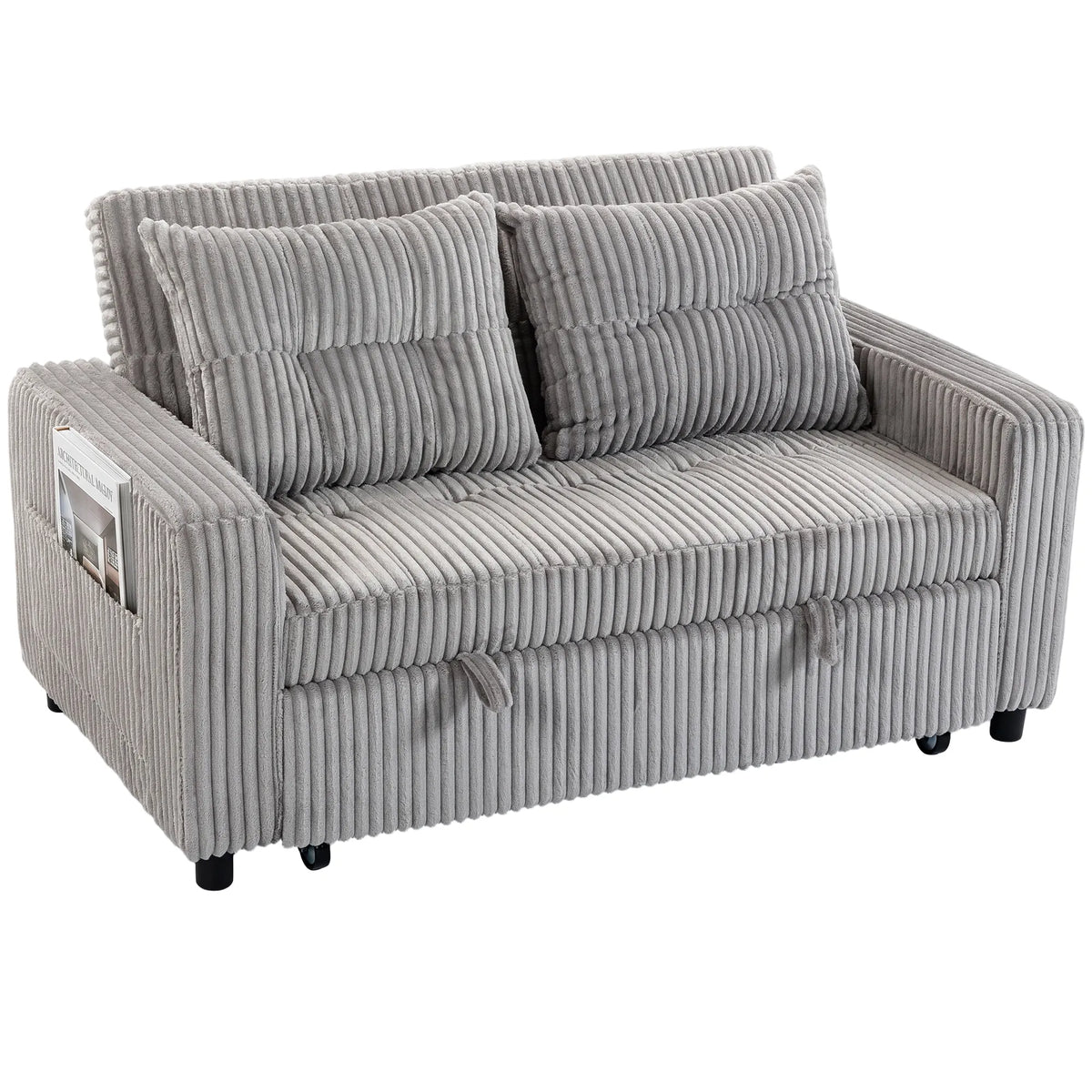 Dvivietė sofa lova, 2 pagalvėlės, šoninės kišenės, 157 × 190 cm, šviesiai pilka