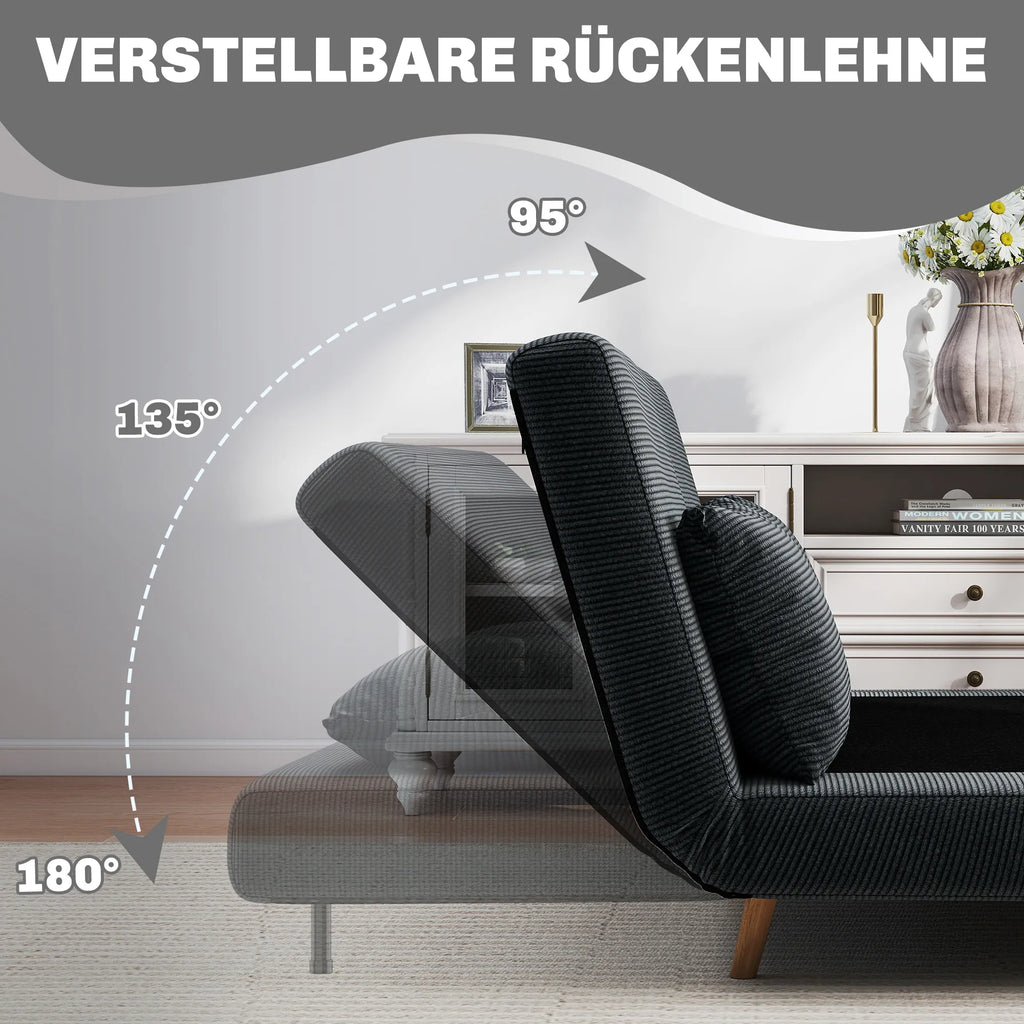 Dvivietė sofa-lova, reguliuojama, 141 x 90 x 81 cm, tamsiai pilka