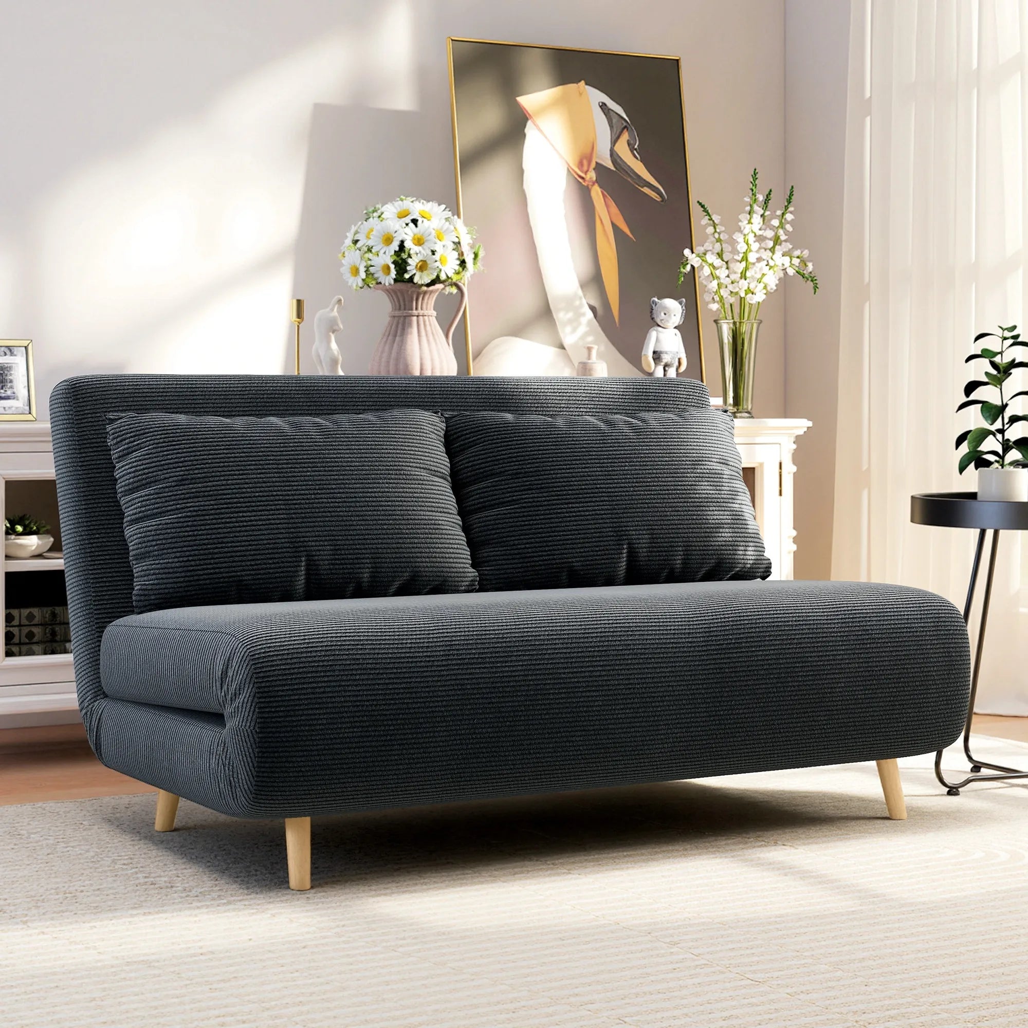 Dvivietė sofa-lova, reguliuojama, 141 x 90 x 81 cm, tamsiai pilka