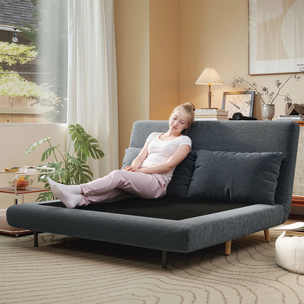 Dvivietė sofa-lova, reguliuojama, 141 x 90 x 81 cm, tamsiai pilka