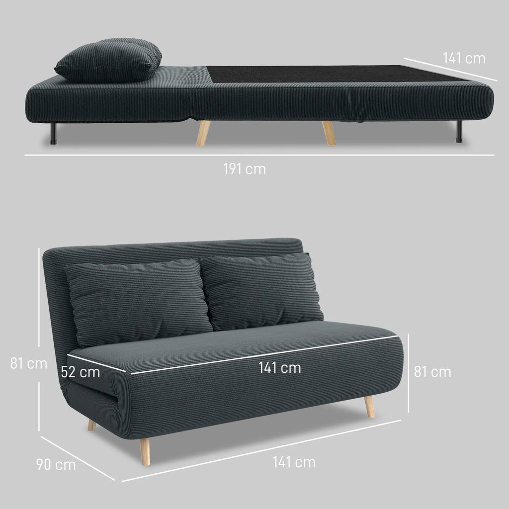 Dvivietė sofa-lova, reguliuojama, 141 x 90 x 81 cm, tamsiai pilka