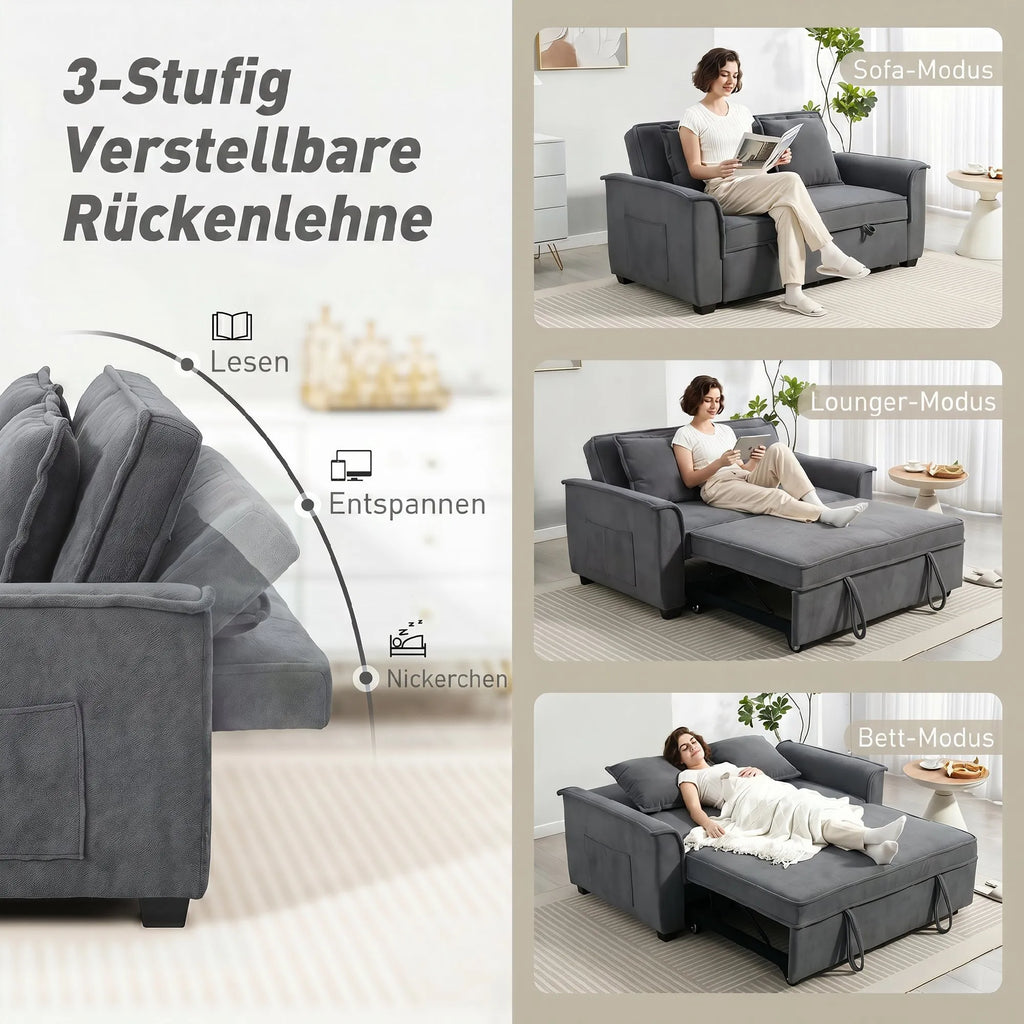 Dvivietė sofa-lova su reguliuojama atlošo padėtimi, tamsiai pilka