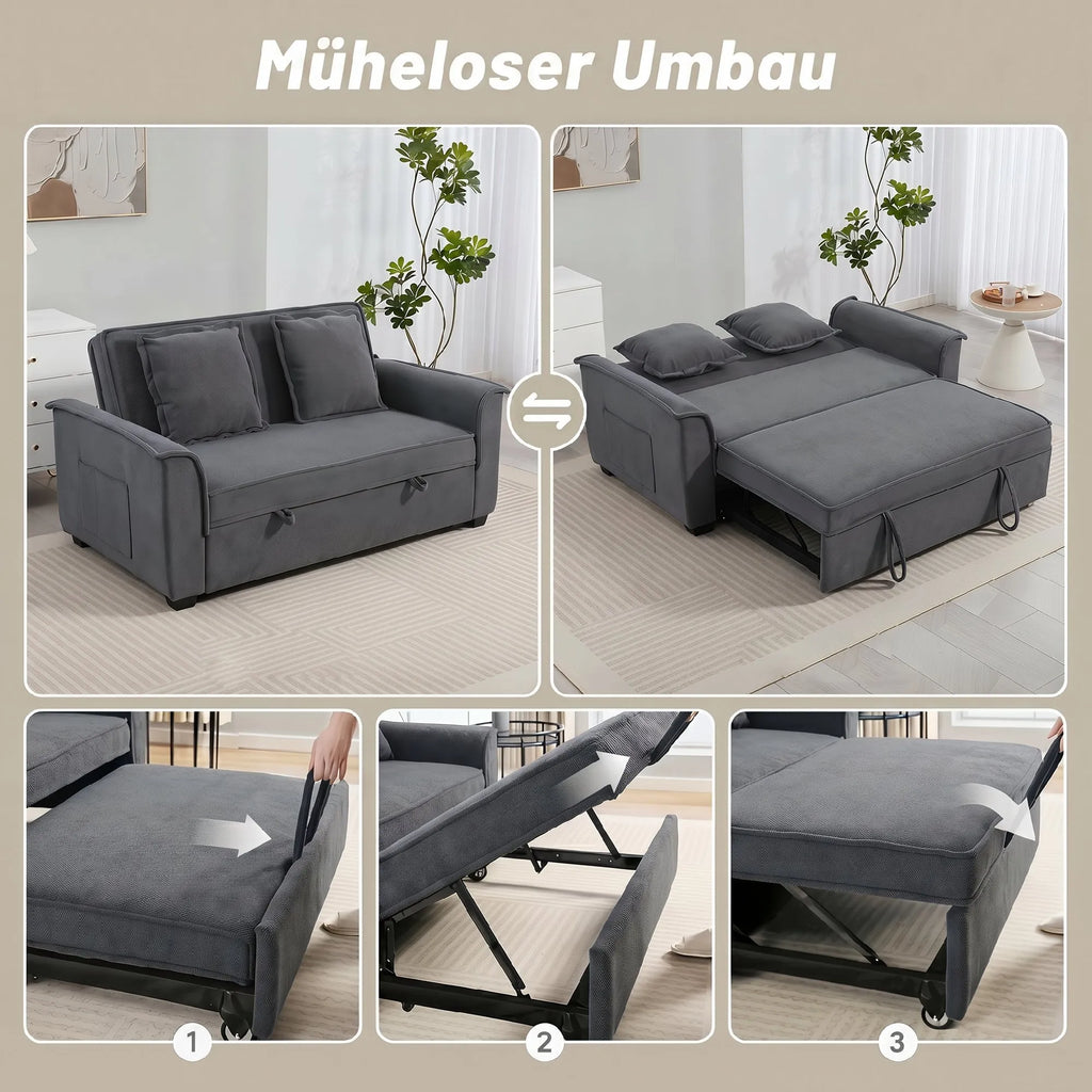 Dvivietė sofa-lova su reguliuojama atlošo padėtimi, tamsiai pilka