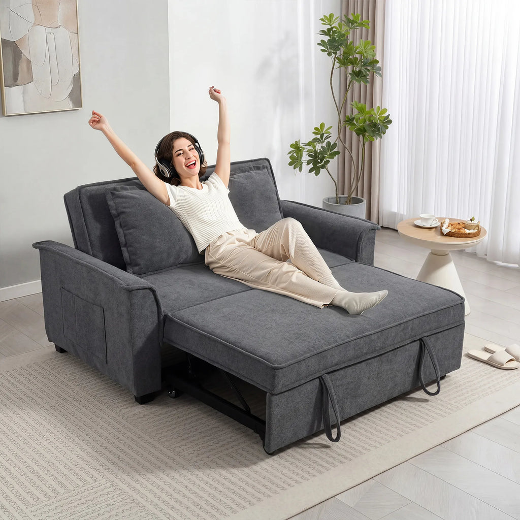 Dvivietė sofa-lova su reguliuojama atlošo padėtimi, tamsiai pilka