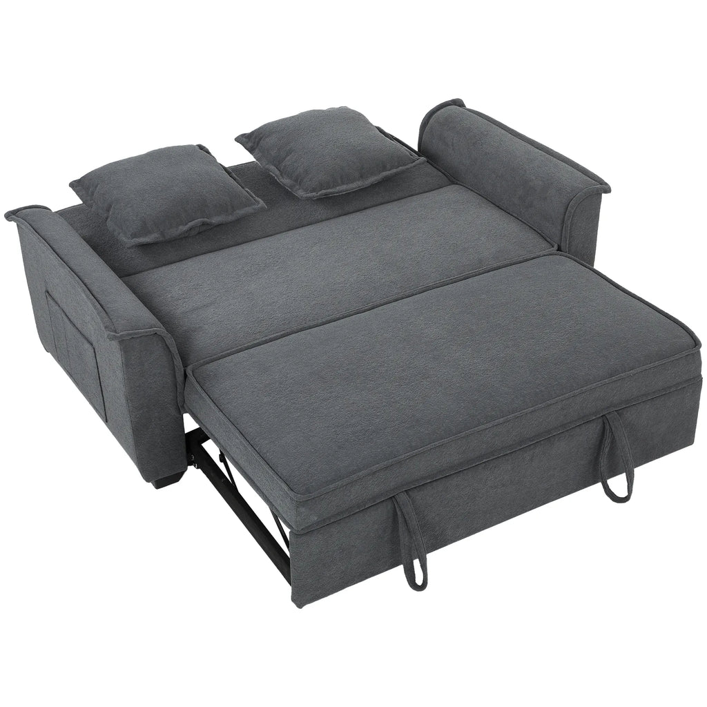 Dvivietė sofa-lova su reguliuojama atlošo padėtimi, tamsiai pilka