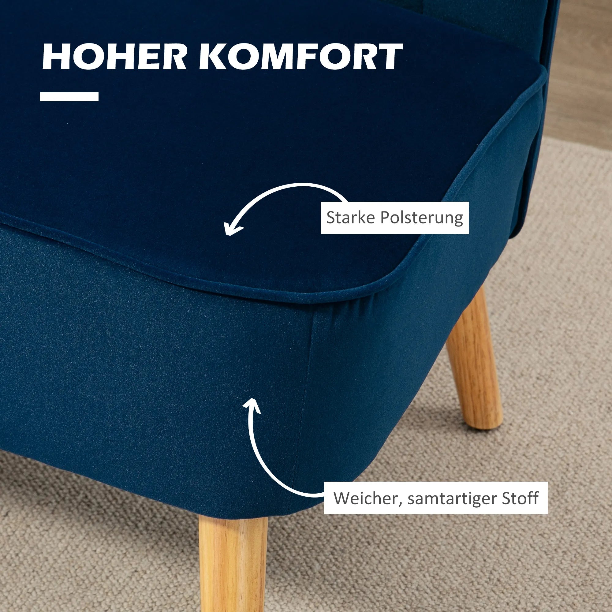 Dvivietė sofa, modernaus dizaino, 117 cm, tamsiai mėlyna