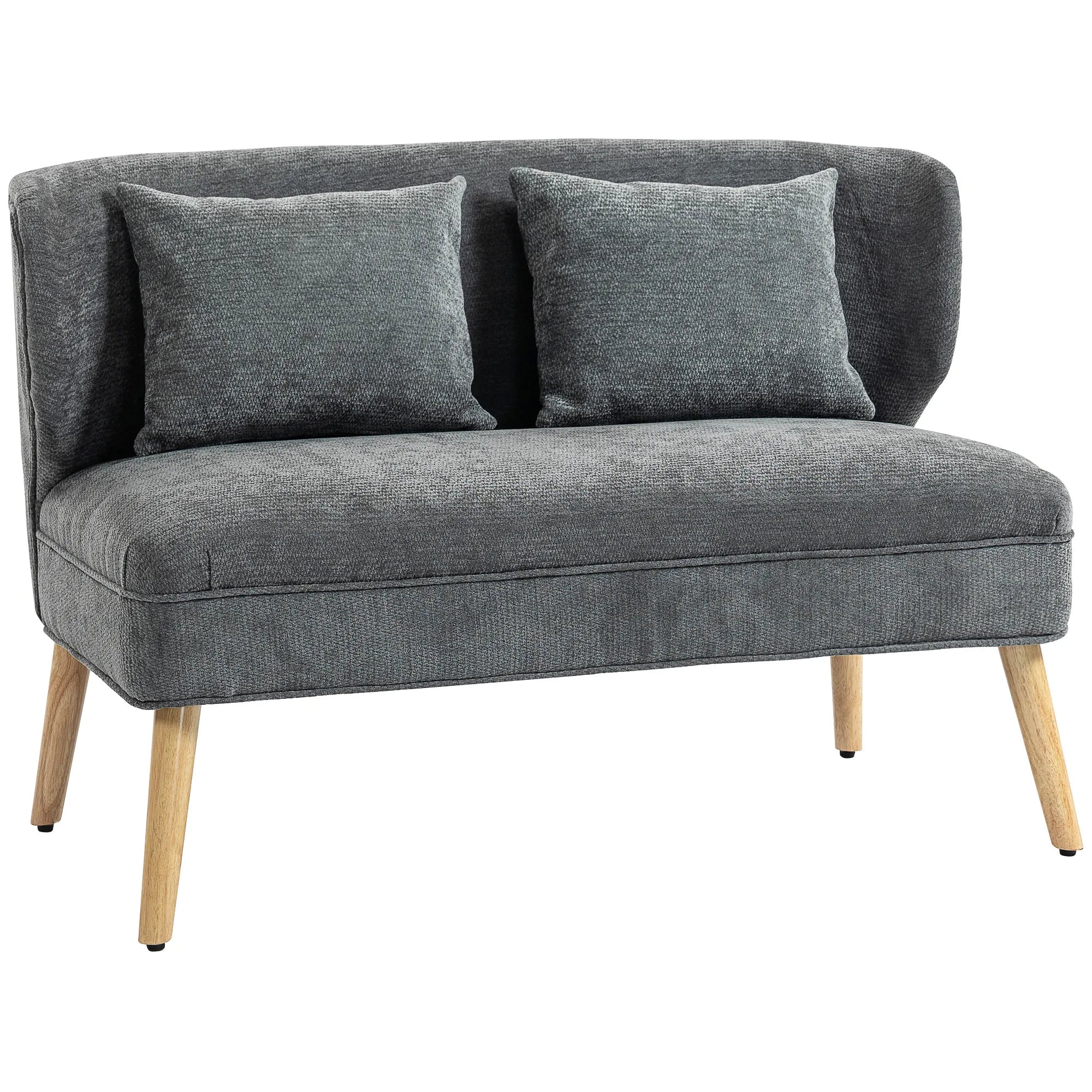 Dvivietė sofa, moderni su rėmu iš kaučiukmedžio, 117 cm, pilka