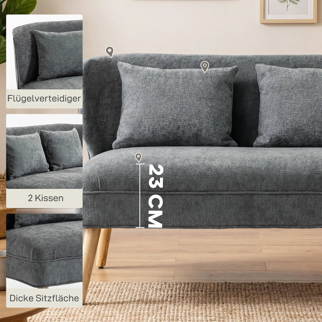 Dvivietė sofa, moderni su rėmu iš kaučiukmedžio, 117 cm, pilka