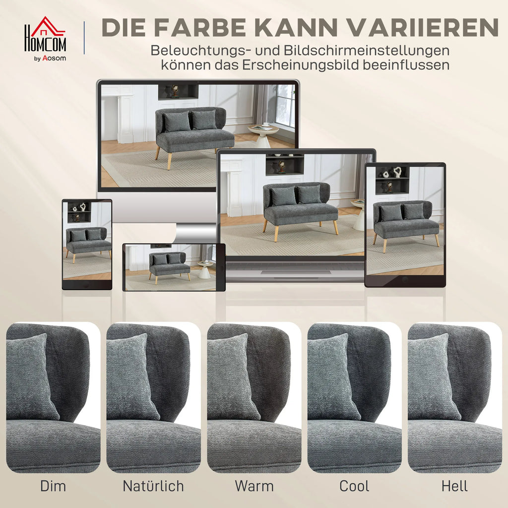 Dvivietė sofa, moderni su rėmu iš kaučiukmedžio, 117 cm, pilka