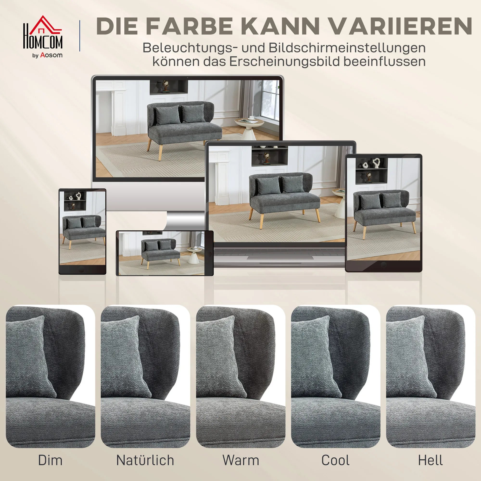 Dvivietė sofa, moderni su rėmu iš kaučiukmedžio, 117 cm, pilka