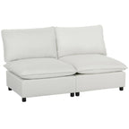 Šviesiai pilka dvivietė modulinė sofa be porankių, baltame fone