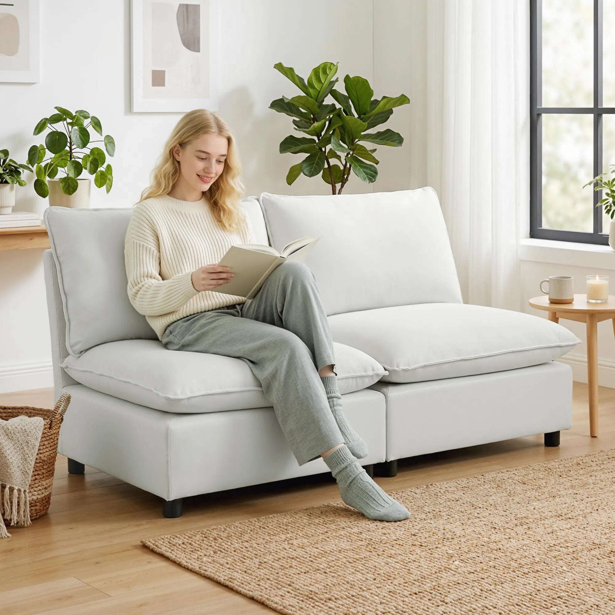 Dvivietė sofa, modulinė, 146 cm pločio, pilka