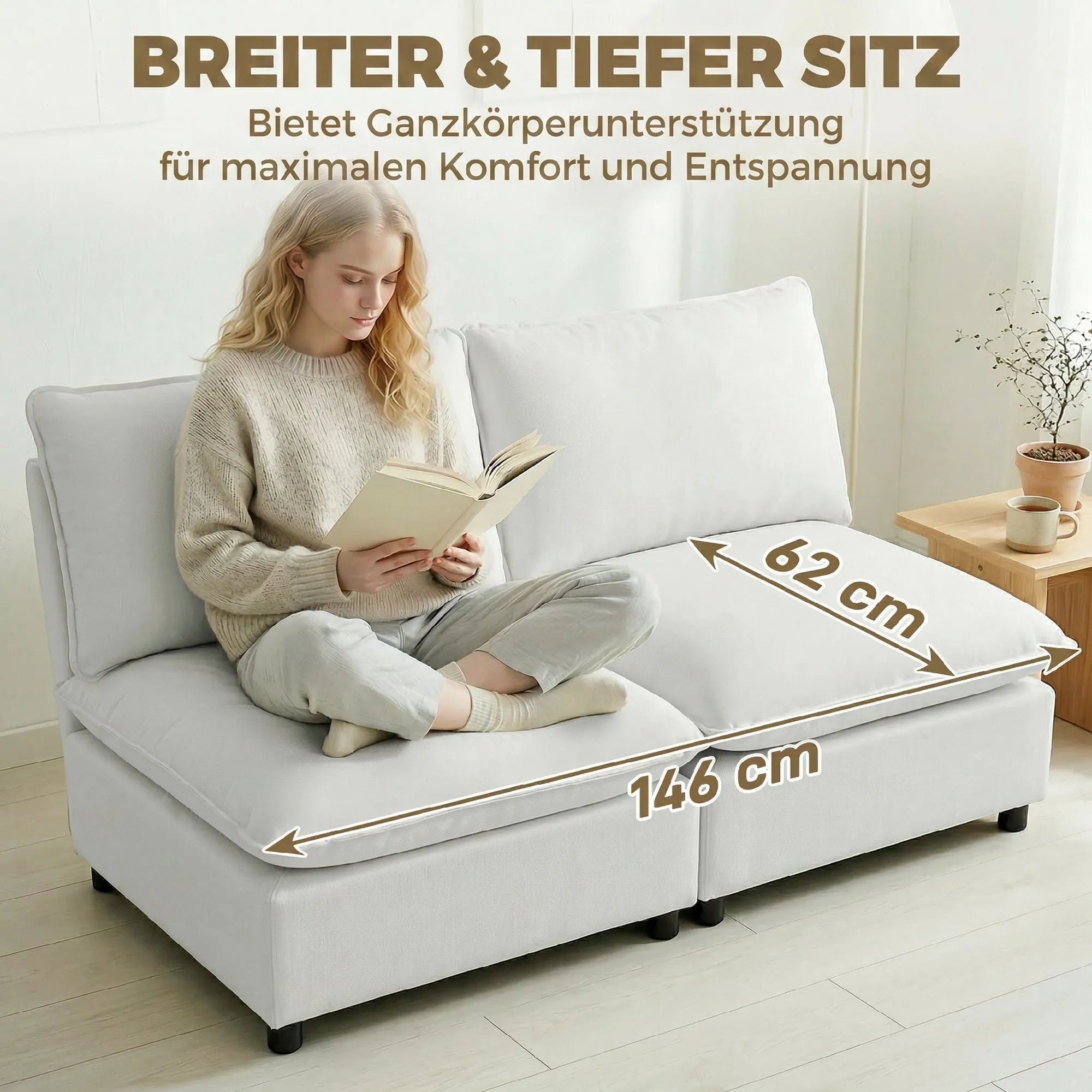 Dvivietė sofa, modulinė, 146 cm pločio, pilka