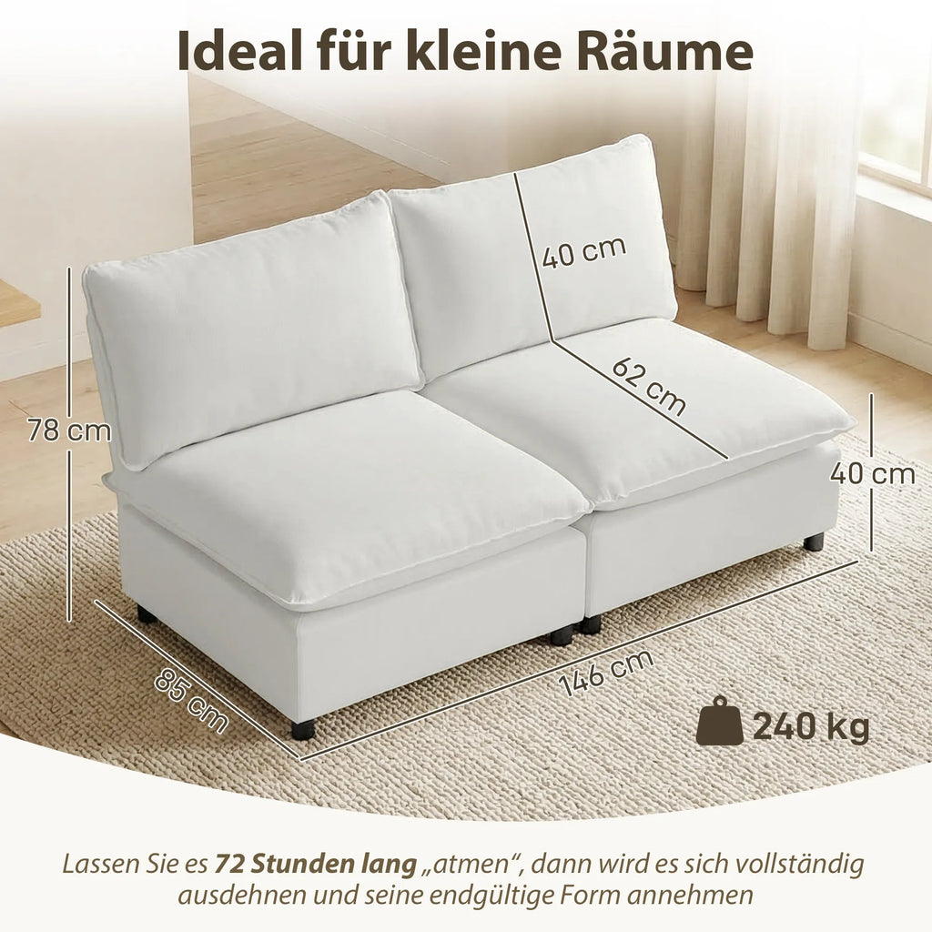 Dvivietė sofa, modulinė, 146 cm pločio, pilka
