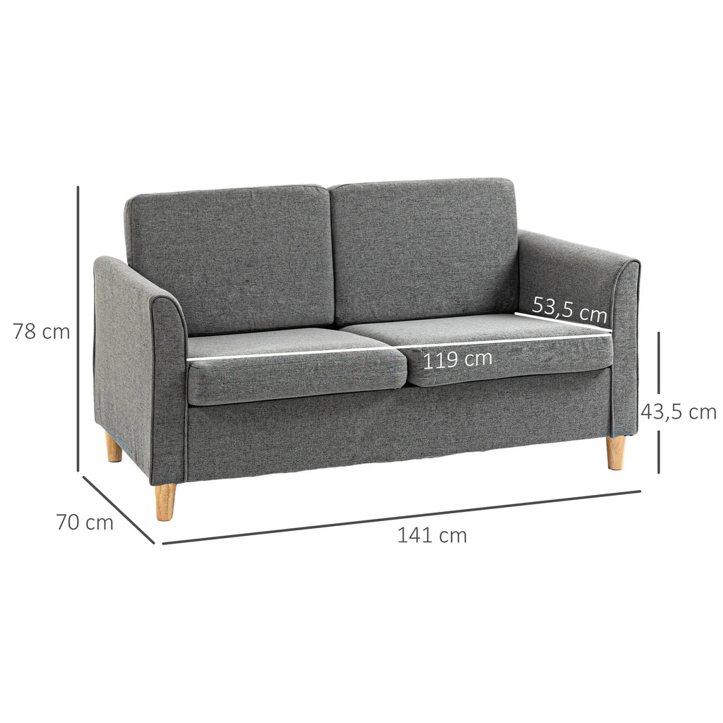® Dvivietė sofa | Nuimami pagalvėlės | Linas, putplastis, kaučiukmedis | Šviesiai pilka | 141 x 70 x 78 cm