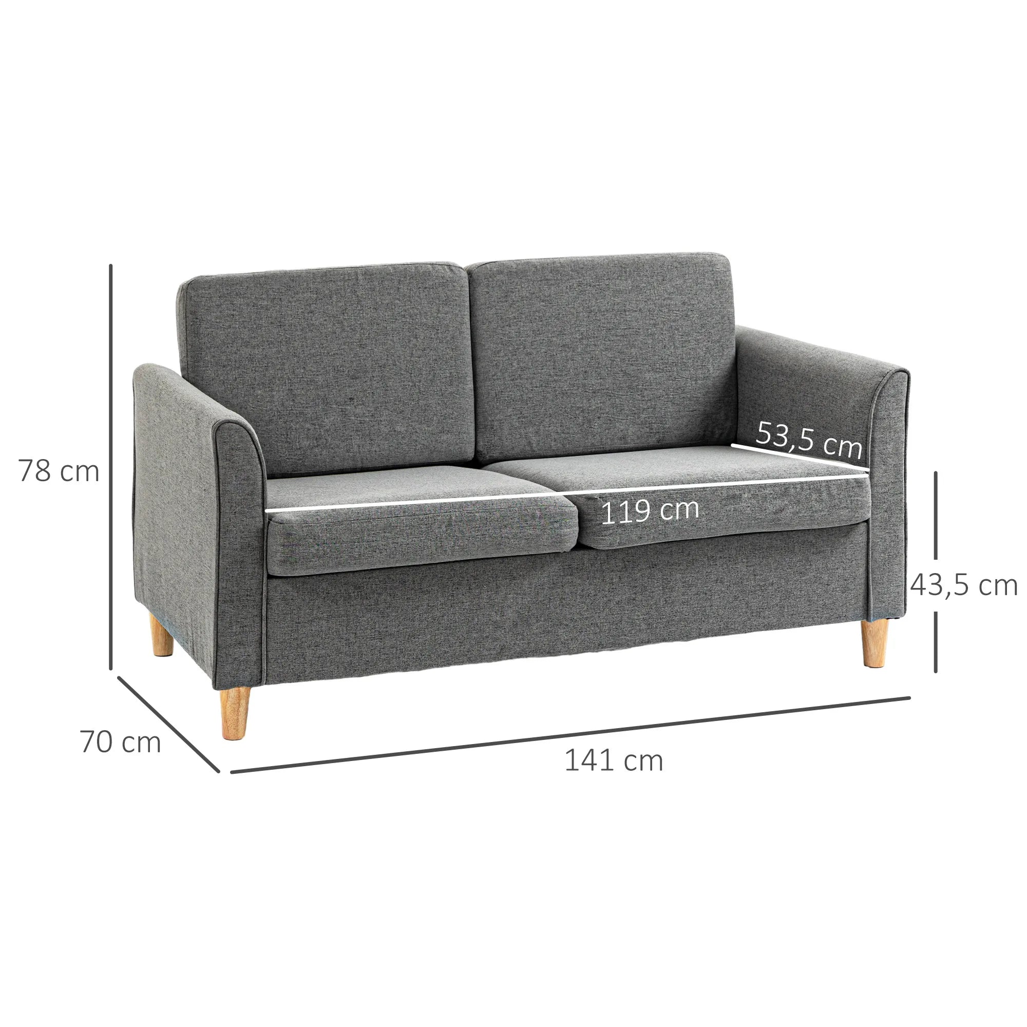 ® Dvivietė sofa | Nuimami pagalvėlės | Linas, putplastis, kaučiukmedis | Šviesiai pilka | 141 x 70 x 78 cm