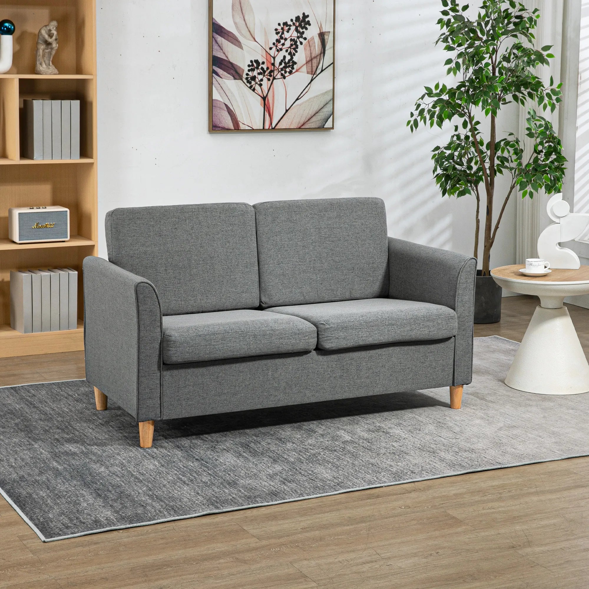 ® Dvivietė sofa | Nuimami pagalvėlės | Linas, putplastis, kaučiukmedis | Šviesiai pilka | 141 x 70 x 78 cm