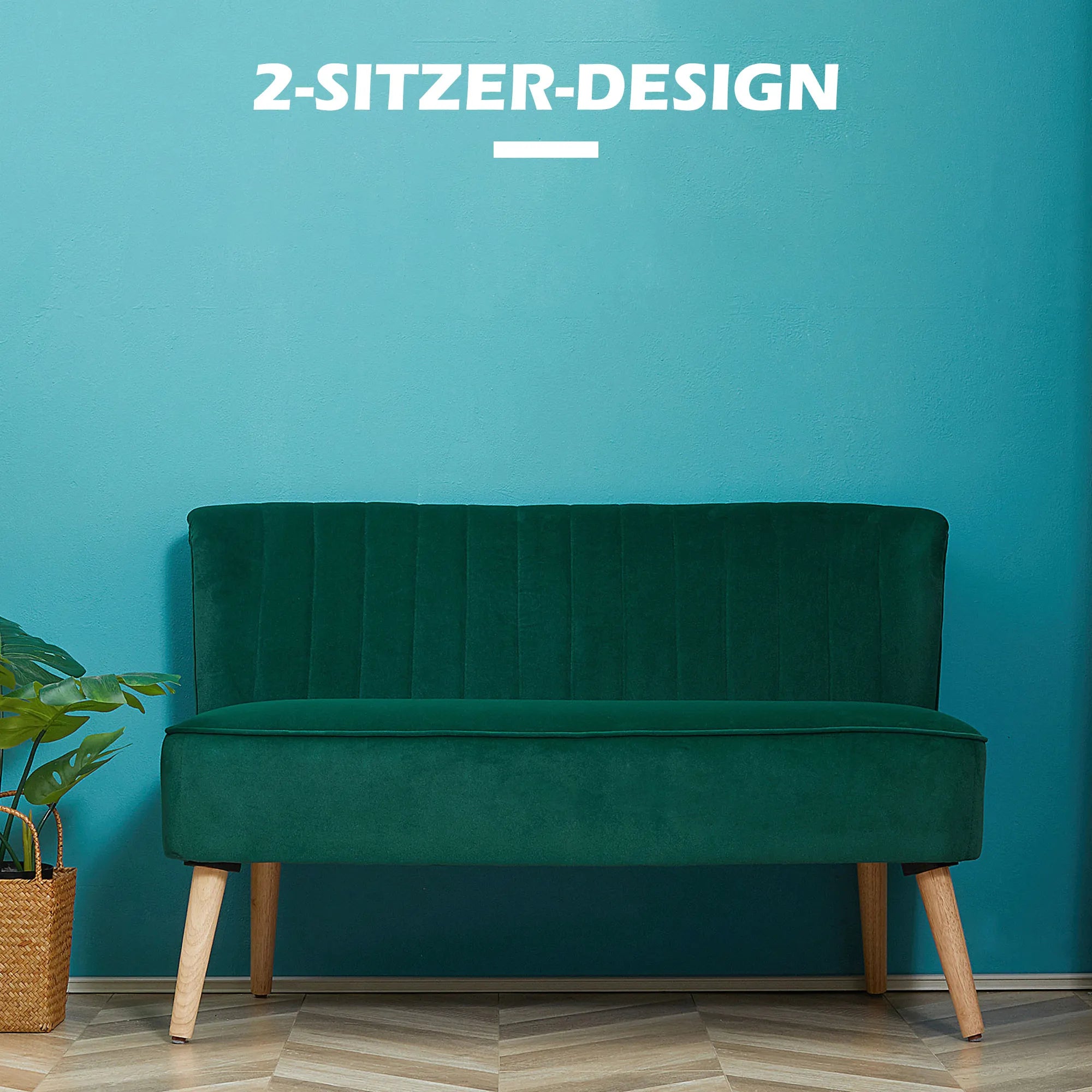 Dvivietė sofa, retro stiliaus, 117 cm, tamsiai žalia