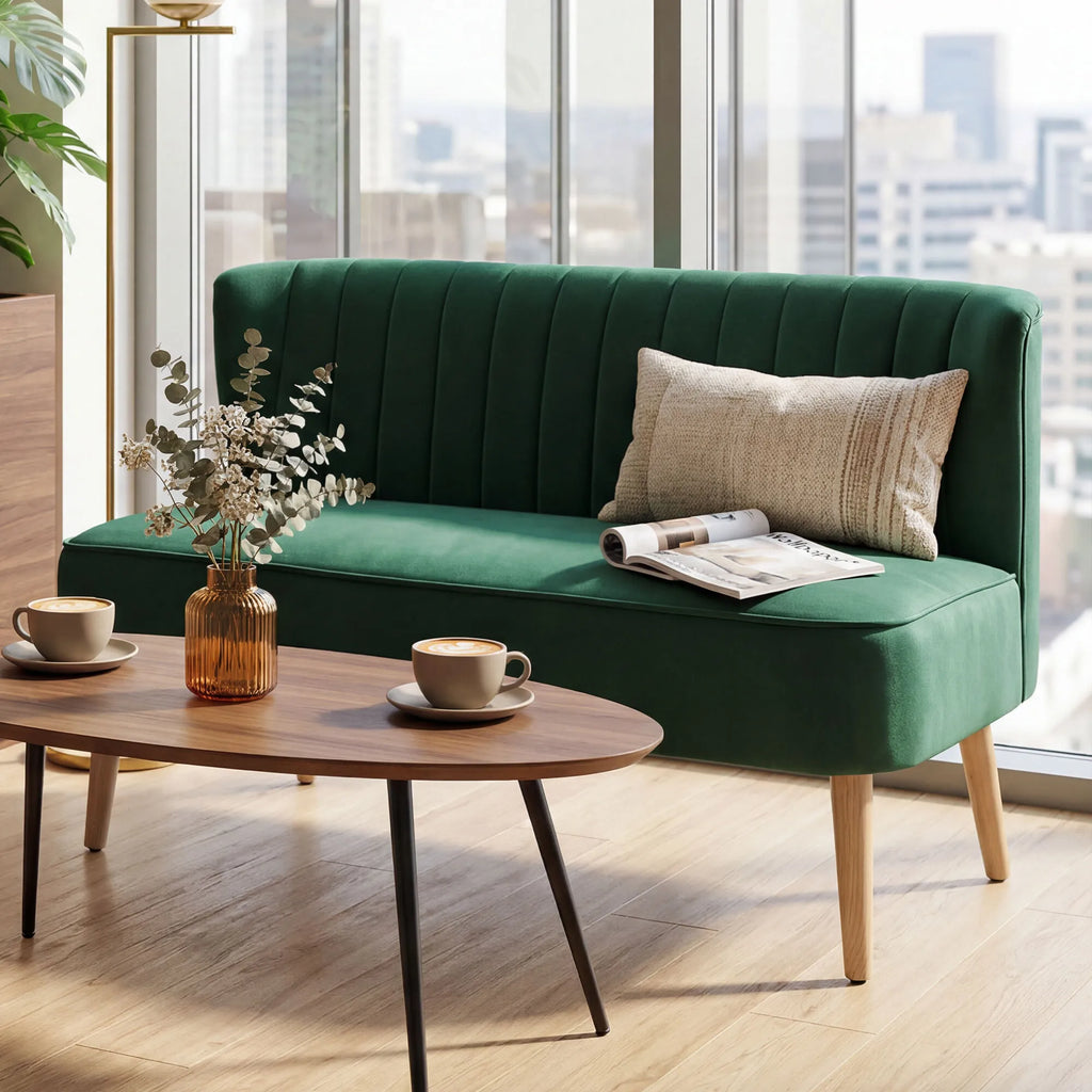 Dvivietė sofa, retro stiliaus, 117 cm, tamsiai žalia