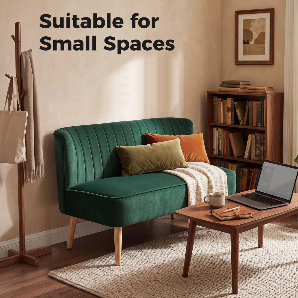 Dvivietė sofa, retro stiliaus, 117 cm, tamsiai žalia
