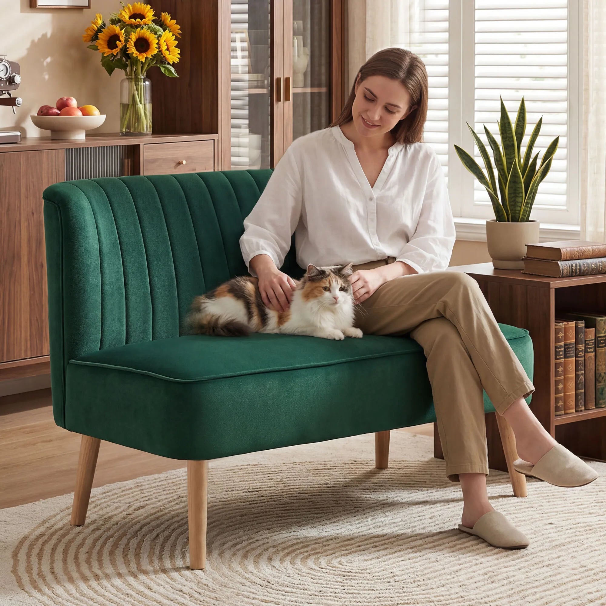 Dvivietė sofa, retro stiliaus, 117 cm, tamsiai žalia