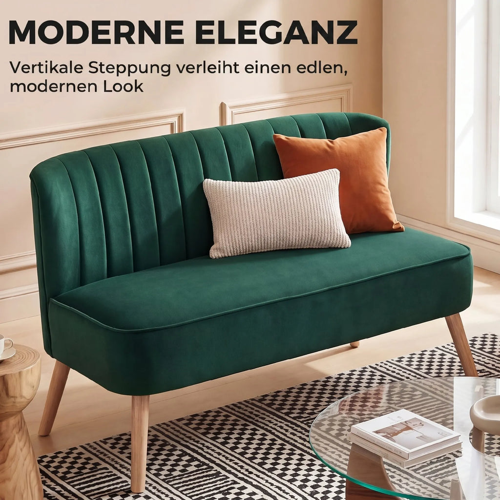 Dvivietė sofa, retro stiliaus, 117 cm, tamsiai žalia