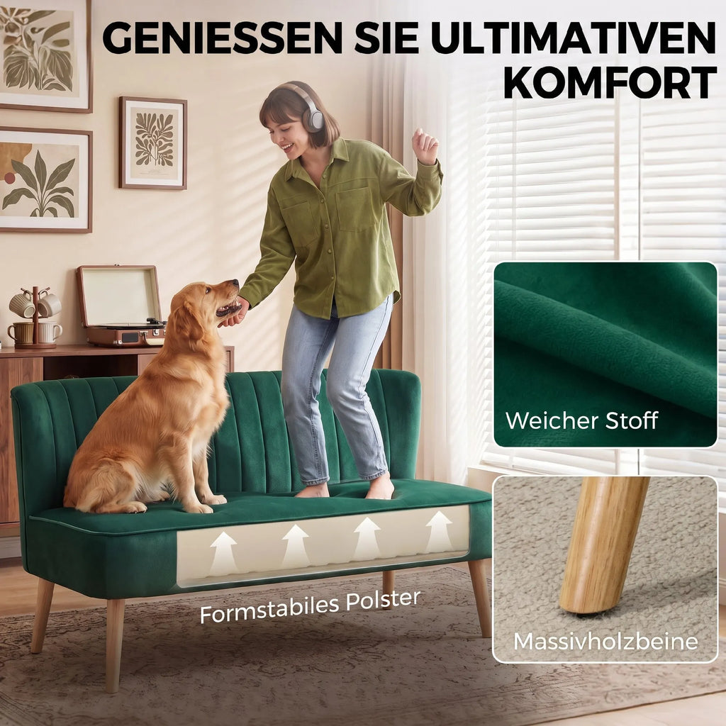 Dvivietė sofa, retro stiliaus, 117 cm, tamsiai žalia