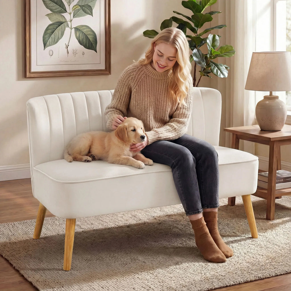 Dvivietė sofa, retro stilius, iki 220 kg, kreminė balta
