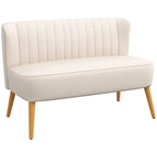 Kreminė dvivietė sofa su ruoželiuotu atlošu ir medinėmis kojomis