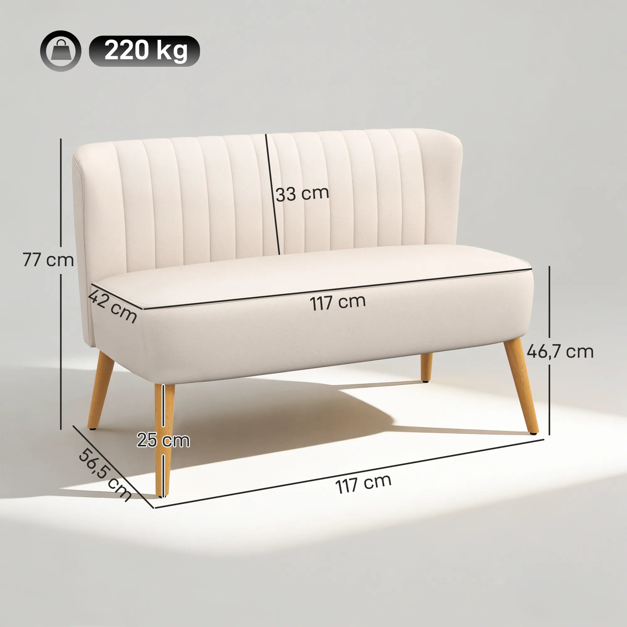 Dvivietė sofa, retro stilius, iki 220 kg, kreminė balta