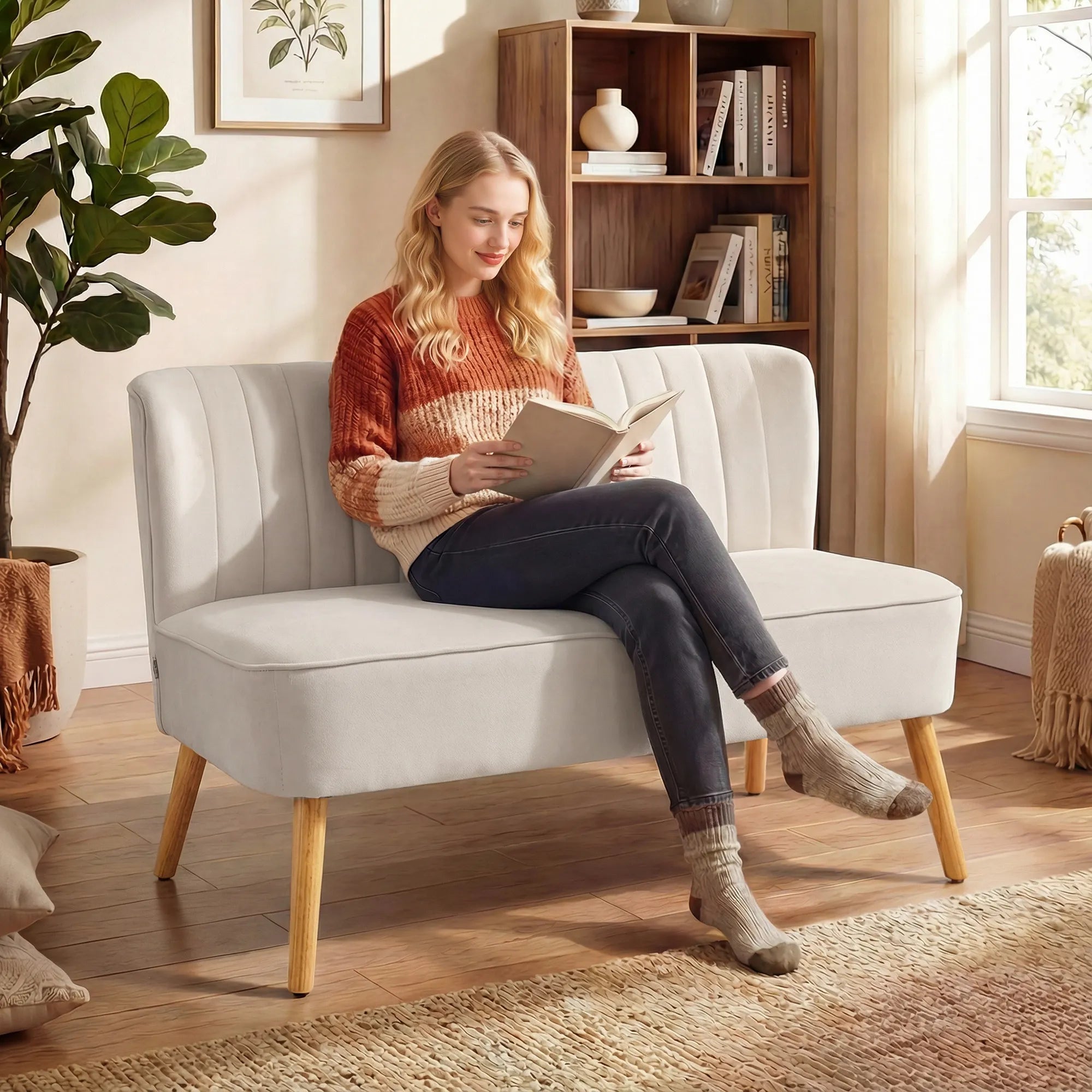 Dvivietė sofa, retro stilius, iki 220 kg, kreminė balta