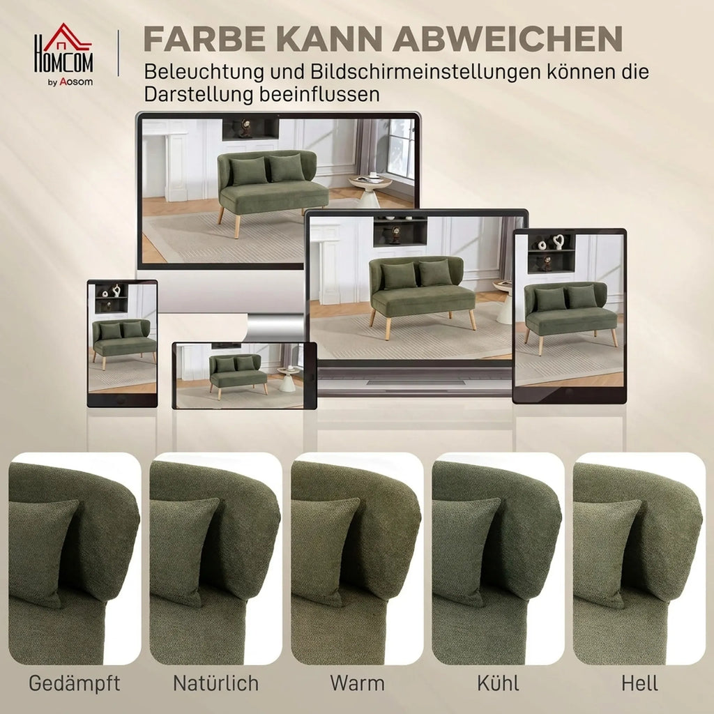Dvivietė sofa, šenilinė, su sparno formos atlošu, tamsiai žalia
