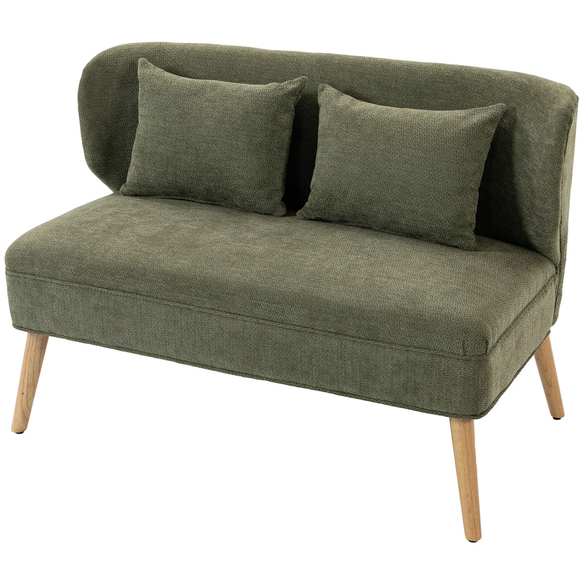 Dvivietė sofa, šenilinė, su sparno formos atlošu, tamsiai žalia