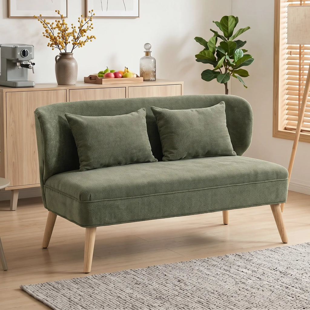 Dvivietė sofa, šenilinė, su sparno formos atlošu, tamsiai žalia