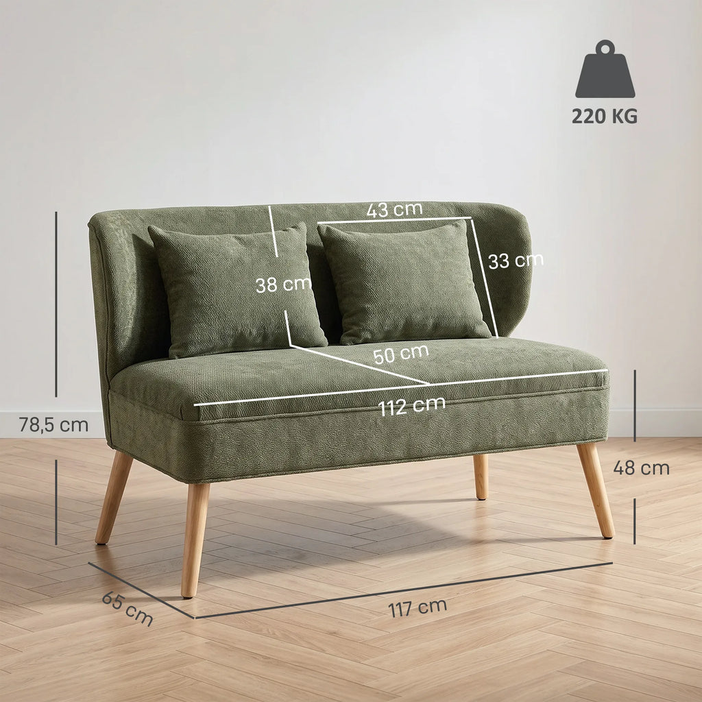 Dvivietė sofa, šenilinė, su sparno formos atlošu, tamsiai žalia