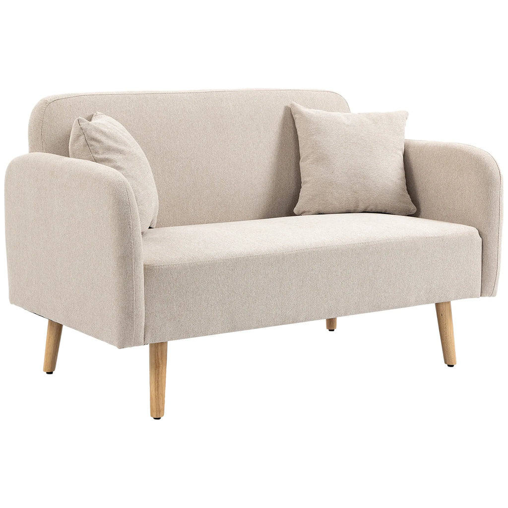 Dvivietė sofa su 2 pagalvėmis, 130 × 70 × 80 cm, kreminė