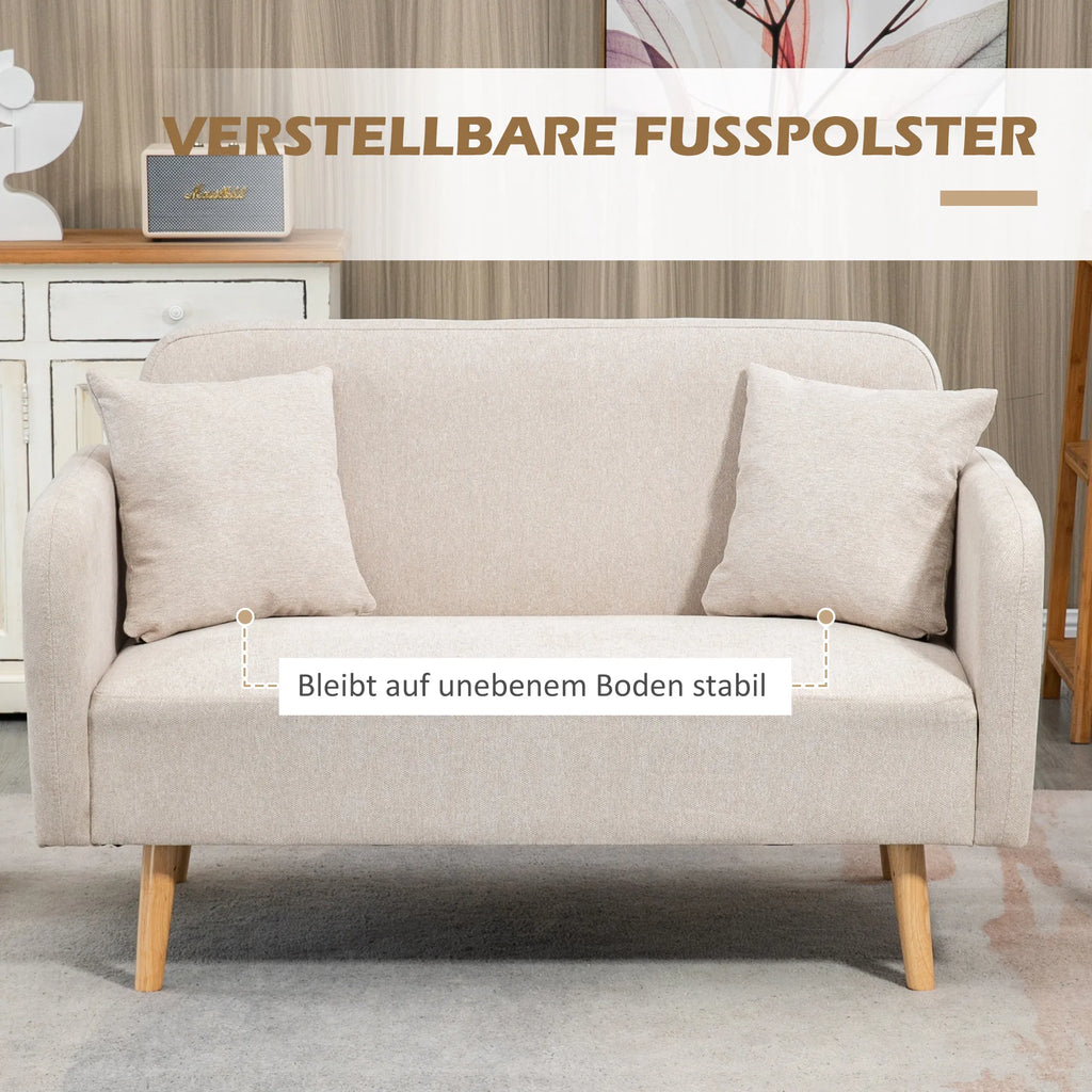 Dvivietė sofa su 2 pagalvėmis, 130x70x80 cm, kreminė