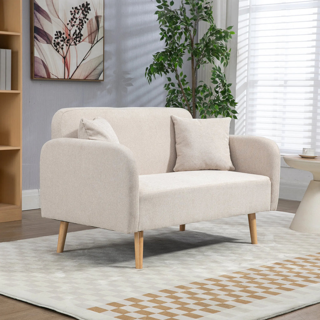 Dvivietė sofa su 2 pagalvėmis, 130x70x80 cm, kreminė