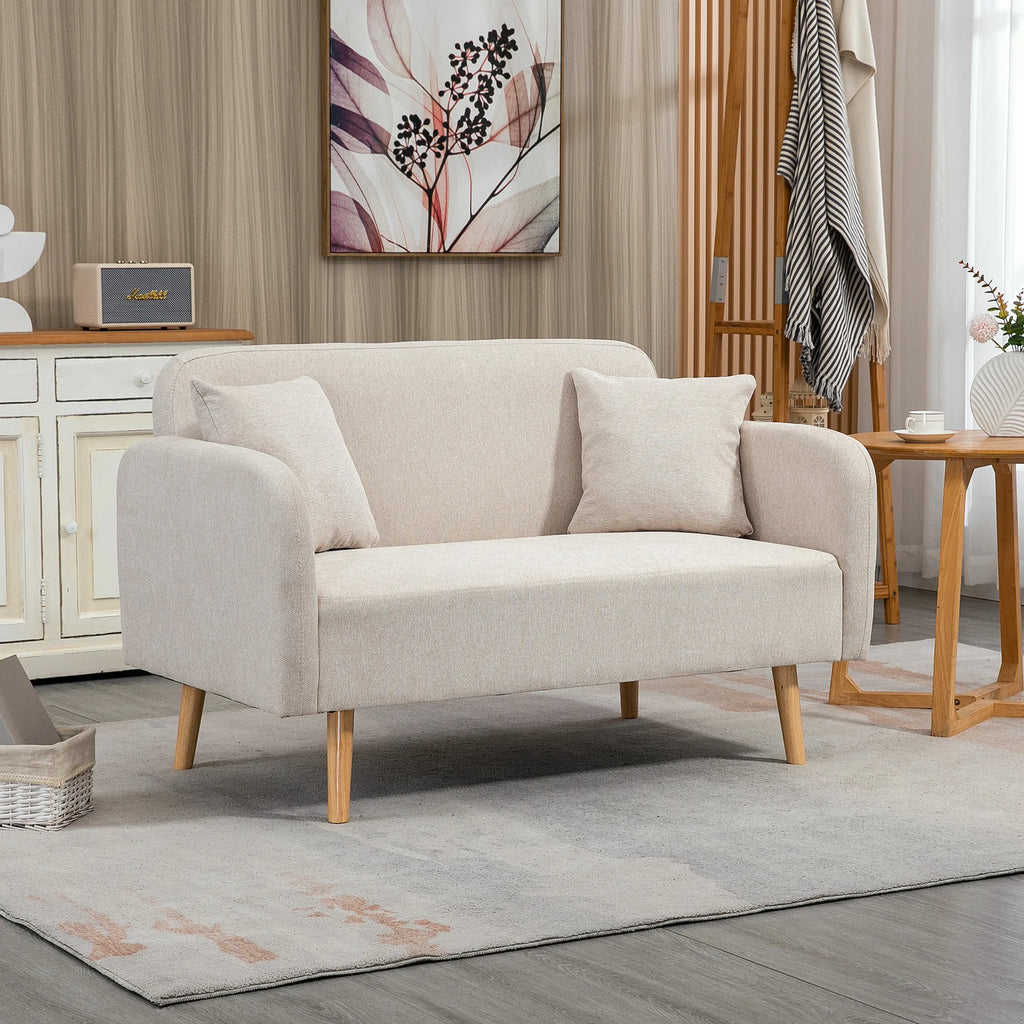 Dvivietė sofa su 2 pagalvėmis, 130x70x80 cm, kreminė